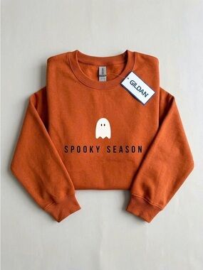 Minimalist Spooky Season Sweatshirt Cute Ghost Rust Orange Crewneck
